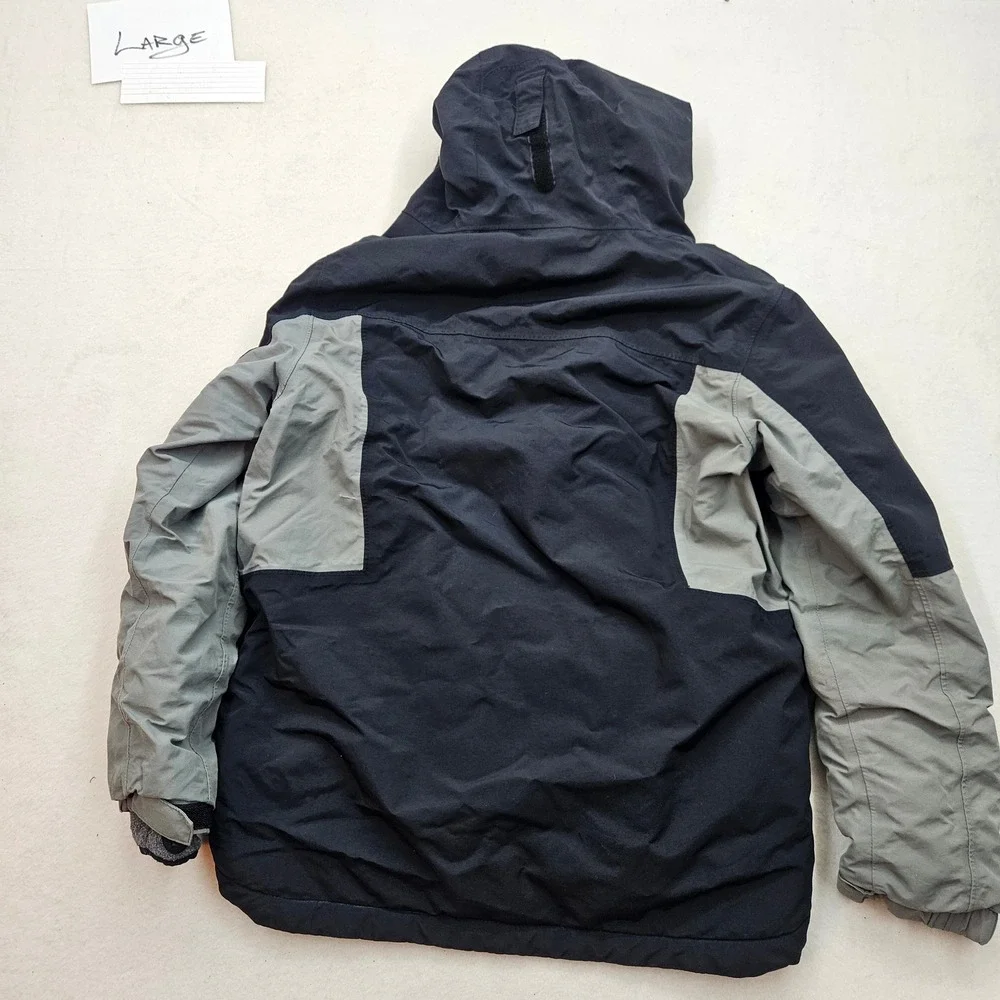Lands' End Squall Jacket Boys L 14-16 Black Grey Excellent Fleece Lined Parka